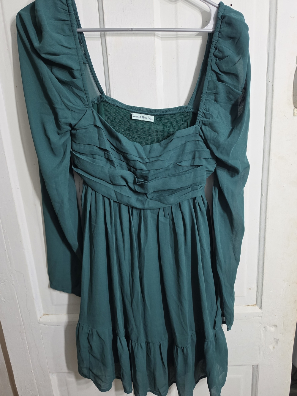 Abercrombie & Fitch Teal Long-Sleeve Ruffle Mini Dress